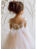 Cap Sleeves Lace Tulle Flower Girl Dress With Train